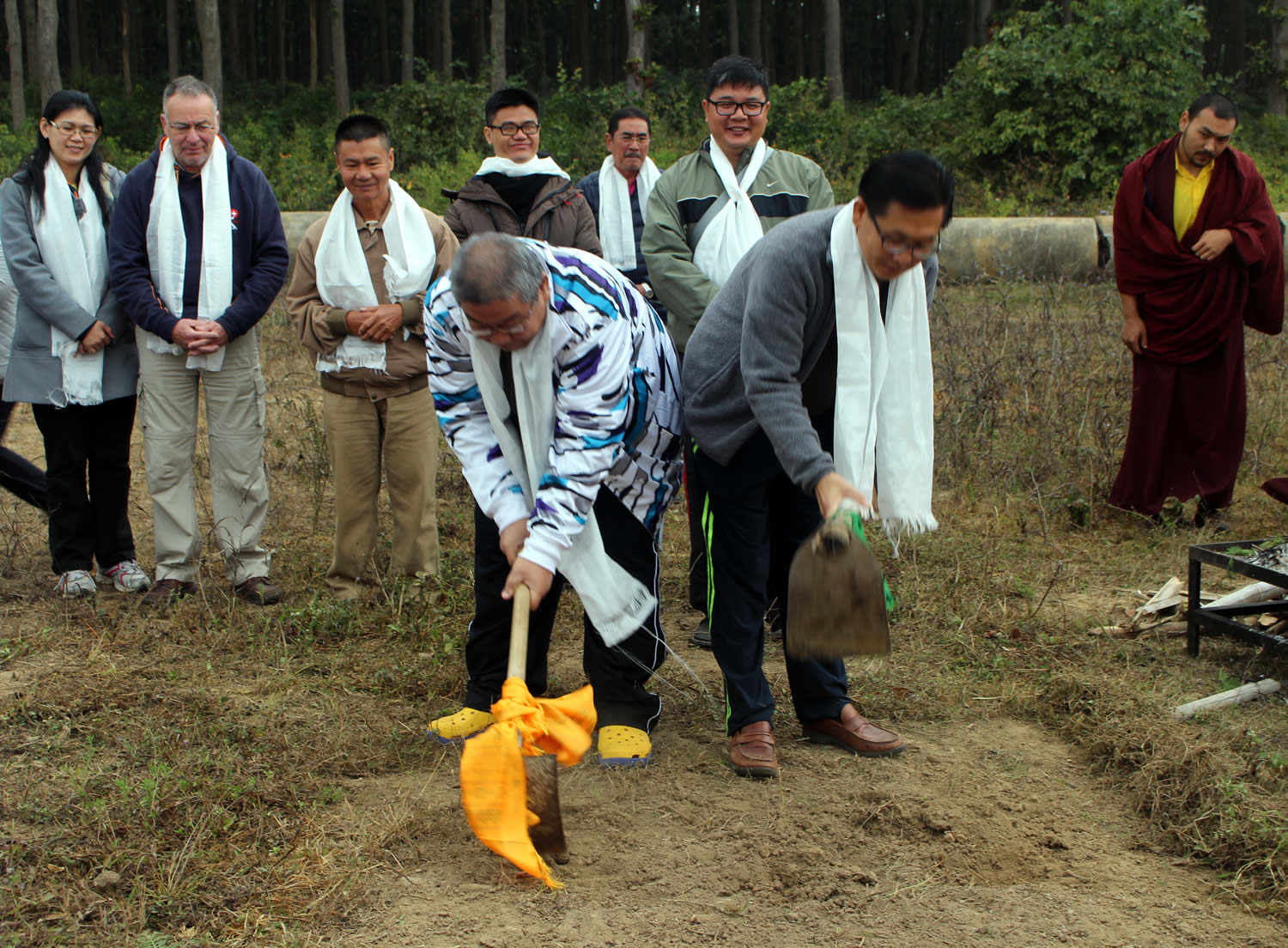 Members of the Malaysian sangha at the site of the new Mindrolling International Meditation Centre.